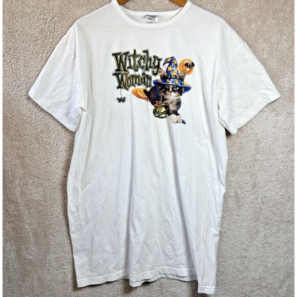 Vintage Nightshirt Womens Sleep Shirt One Size OSFM WITCHY WOMAN Halloween Cat - Picture 1 of 5